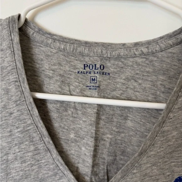 Polo by Ralph Lauren Heather Gray V-Neck Tee with Blue Logo - Picture 3 of 5